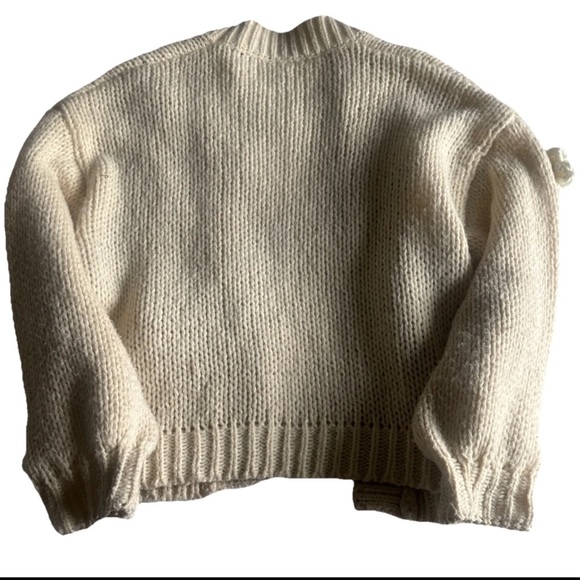 Anthropologie Maeve Chunky Knitted Cream 3D Floral Embellished Cardigan - Picture 10 of 10